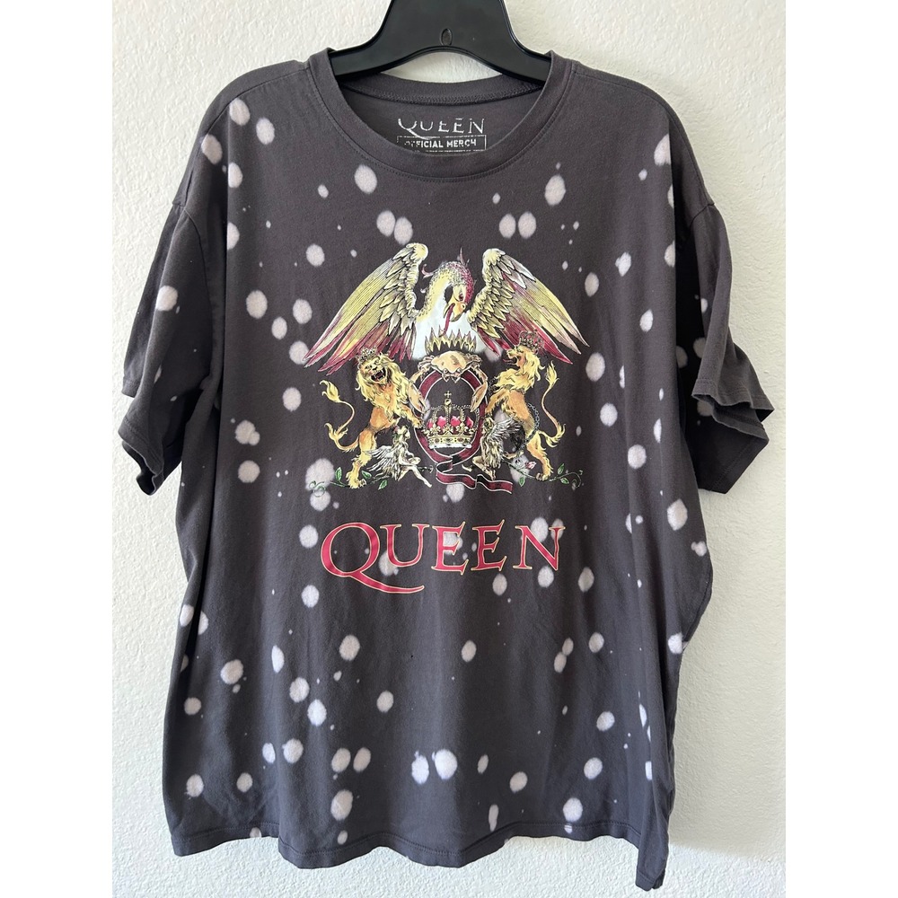 Streetwear Grunge Queen Official Bleach Splatter Graphic T-Shirt Grey SZ XL‎